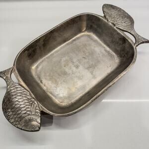 1970's Vintage Pewter Fish Handle Serving Platter/ Serving Dish, Unbranded